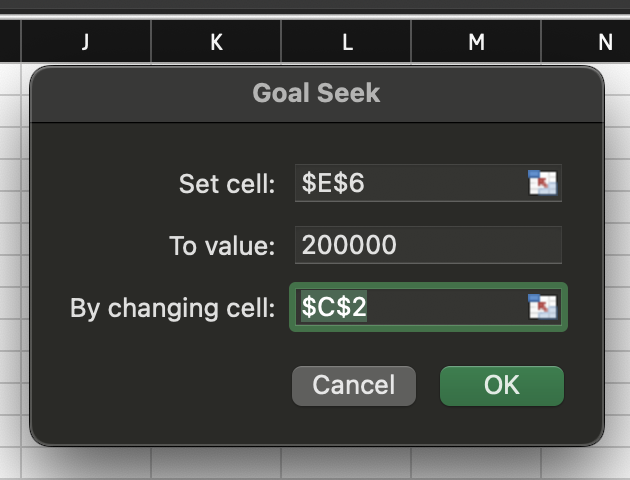 The UI for Excel's Goal Seek function