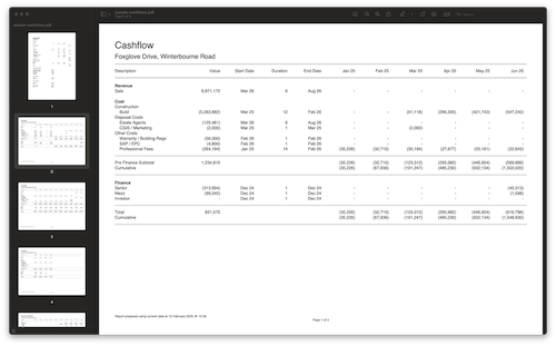 A screenshot of Development Appraisals' cashflow reports.